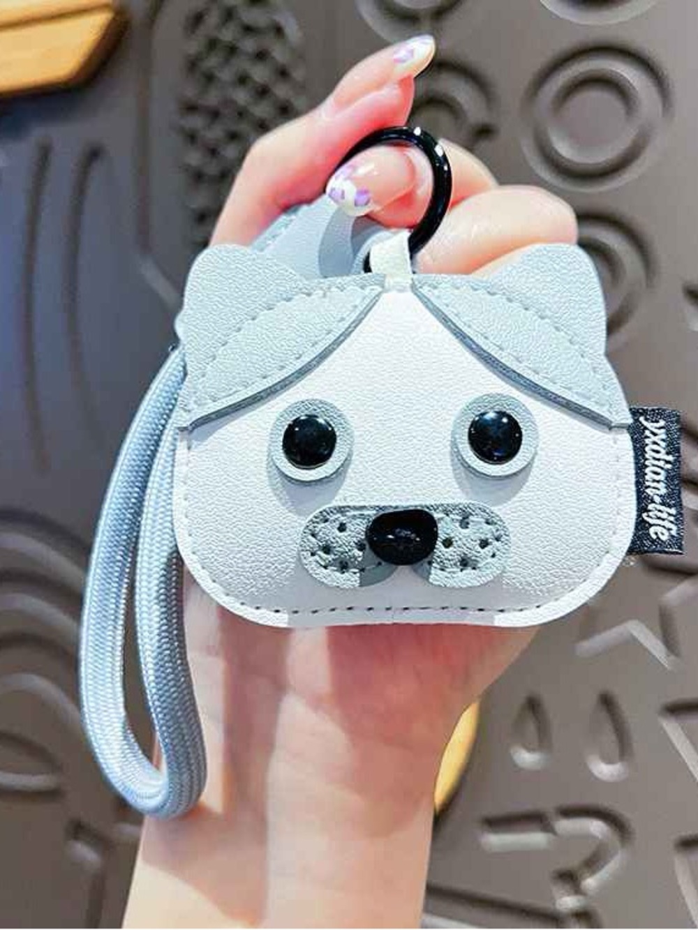 Kids Cute Dog Face Keychain Wallet - Light Gray